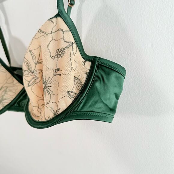 NWOT Aerie The Balconette Deep Olive Green Cream Lace Unlined Wire Bra 34C - Picture 7 of 9